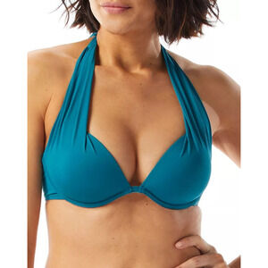 Coco Womens Contours Cameo Halter Swim Bikini Top Teal Cove Size 12/36D 10581
